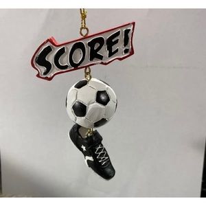 Soccer Theme Ornament Three Tier Black White Red Christmas